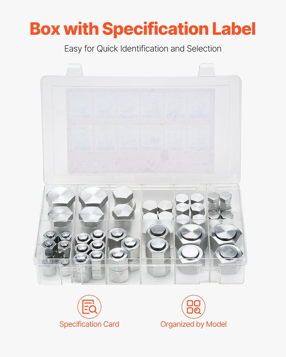 VEVOR 72 PCS ORFS O-Ring Plug and Cap Hydraulic Sealing Fittings Kit Sizes 4-16