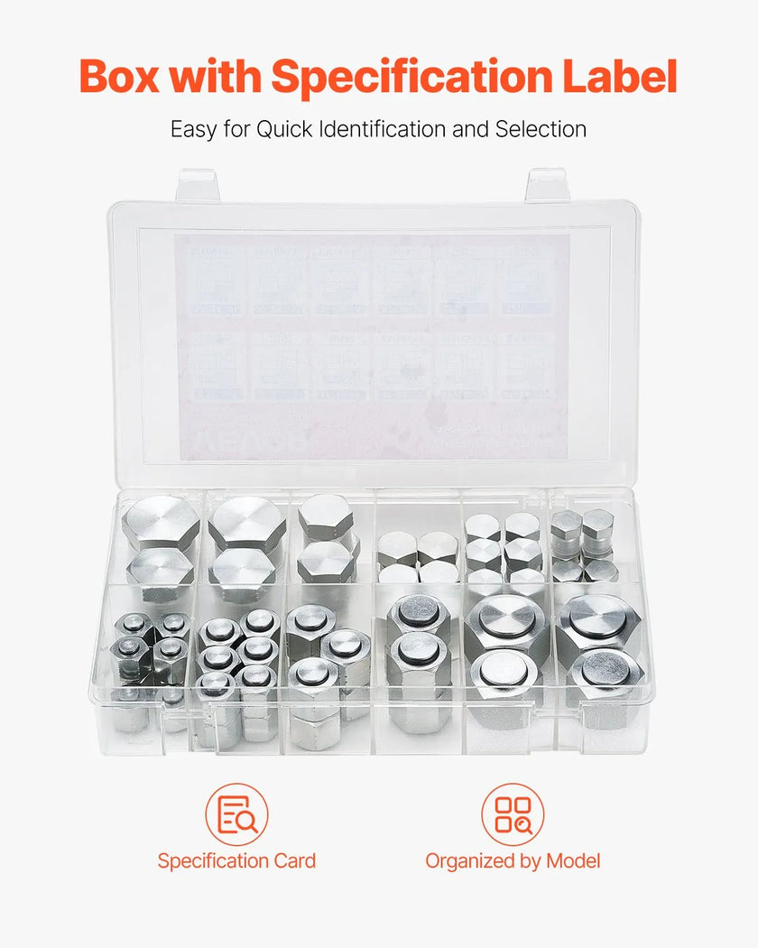 VEVOR 72 PCS ORFS O-Ring Plug and Cap Hydraulic Sealing Fittings Kit Sizes 4-16