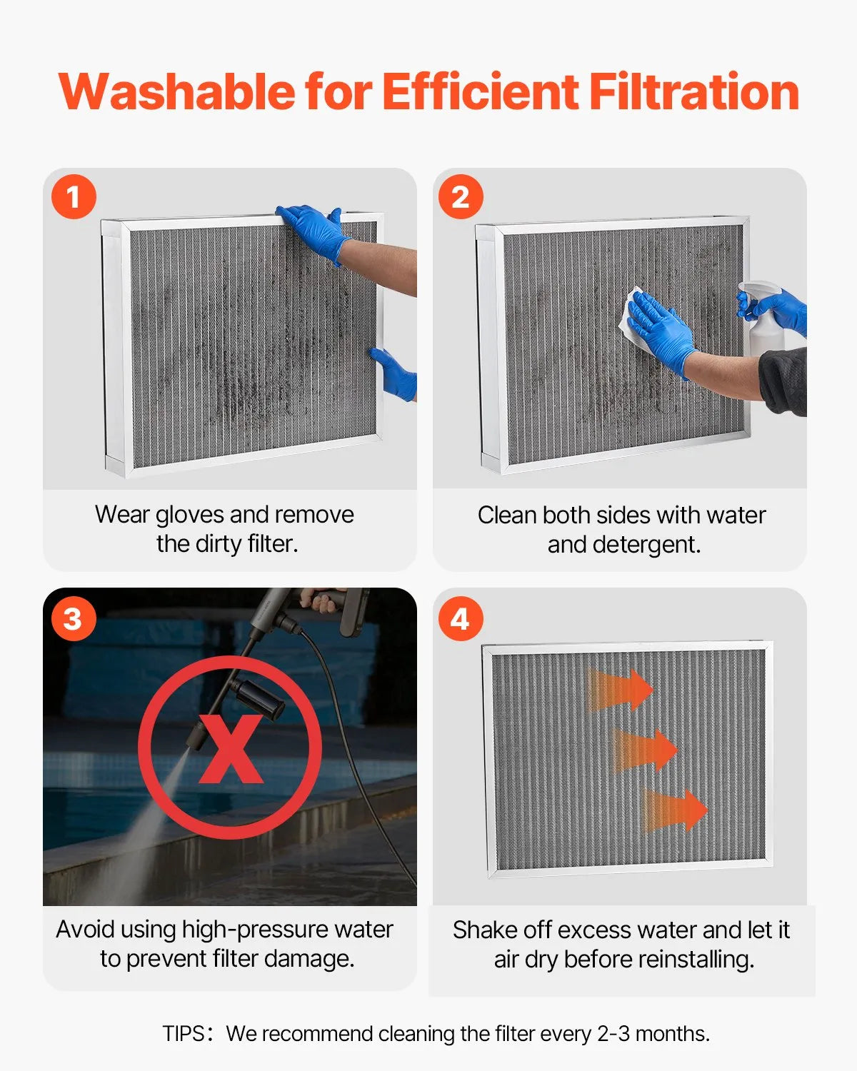 VEVOR 20x25x4 Aluminum Electrostatic Air Filter MERV 8 Actual 19.37x24.37x3.58