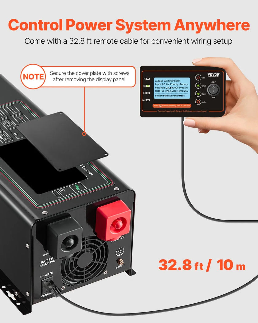 VEVOR 3000W Pure Sine Wave Inverter Charger DC 24V to AC 120V Power Inverter