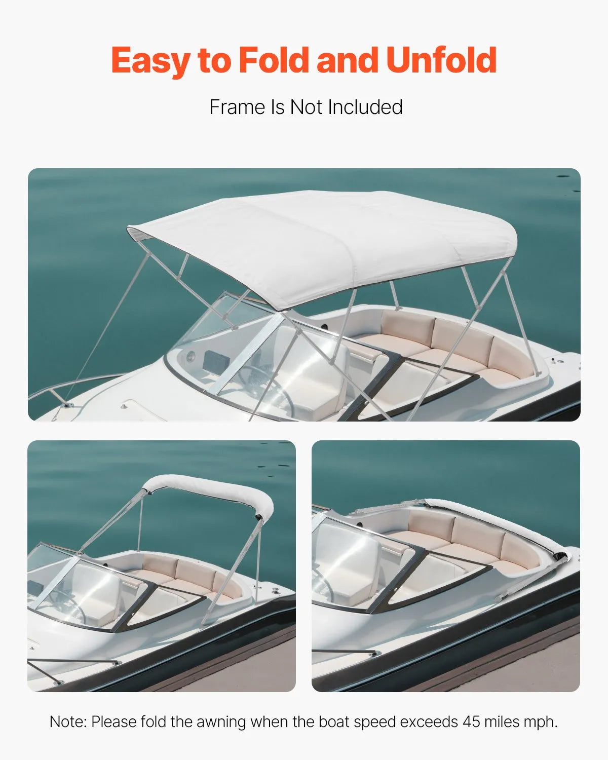 VEVOR 4 Bow Boat Bimini Tops 96