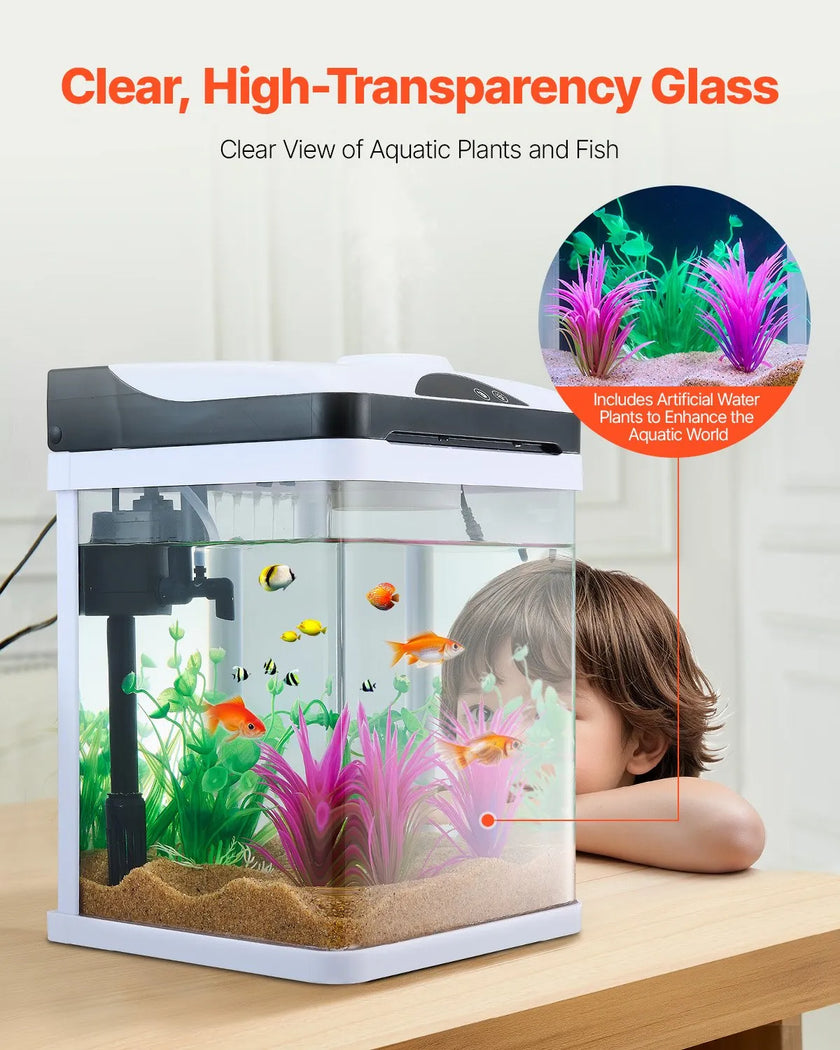 VEVOR 2 Gallon Fish Tank Aquarium LED Square Clear Glass 7 Color Self Cleaning