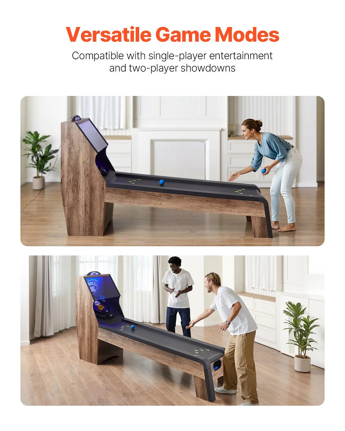 VEVOR 9 ft Roll & Score Arcade Game Table Electronic Scorer Game Room 4 Balls