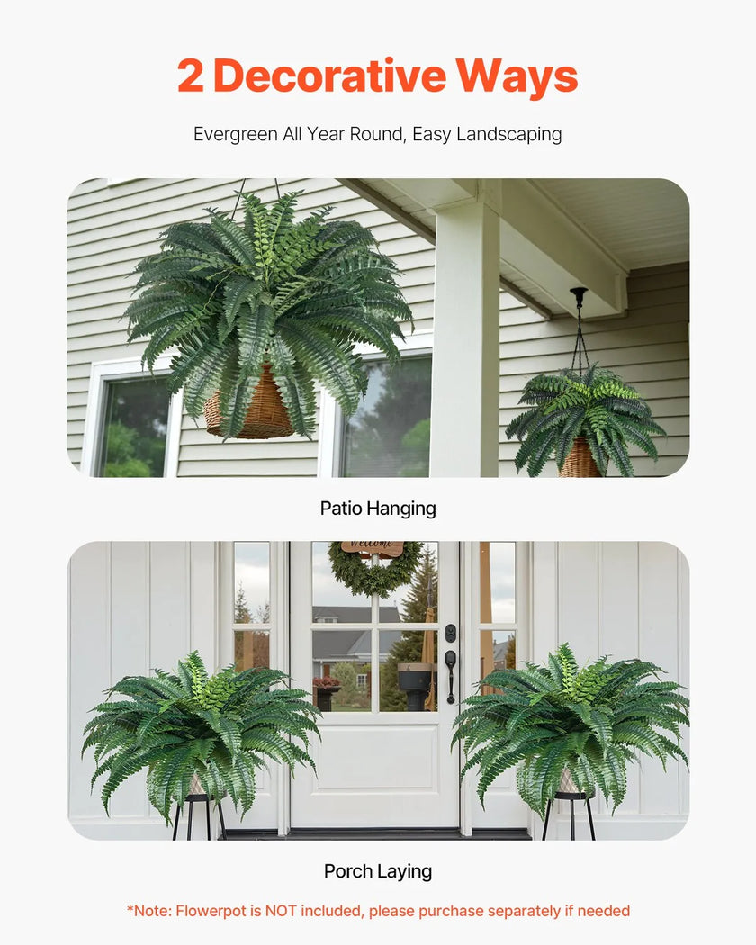 VEVOR 2Pcs Artificial Boston Ferns Plastic Fern 50 Branches Indoor Outdoor Decor