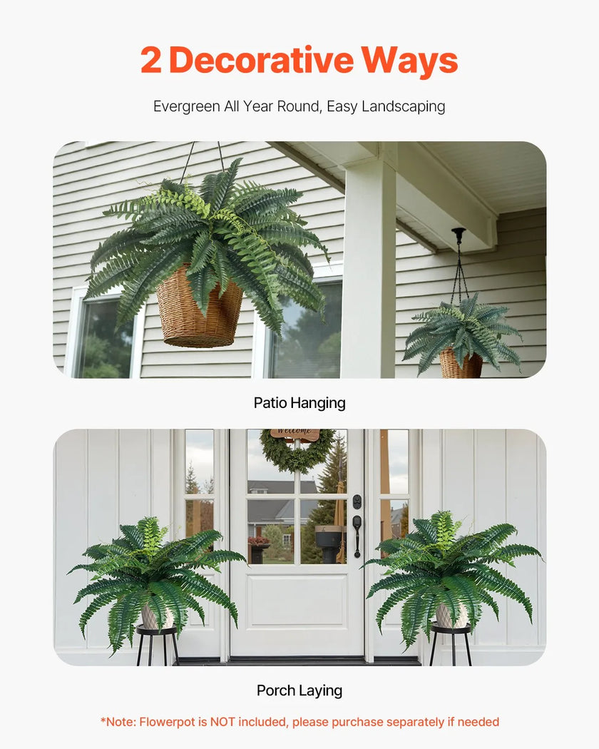 VEVOR 2Pcs Artificial Boston Ferns Plastic Fern 30 Branches Indoor Outdoor Decor