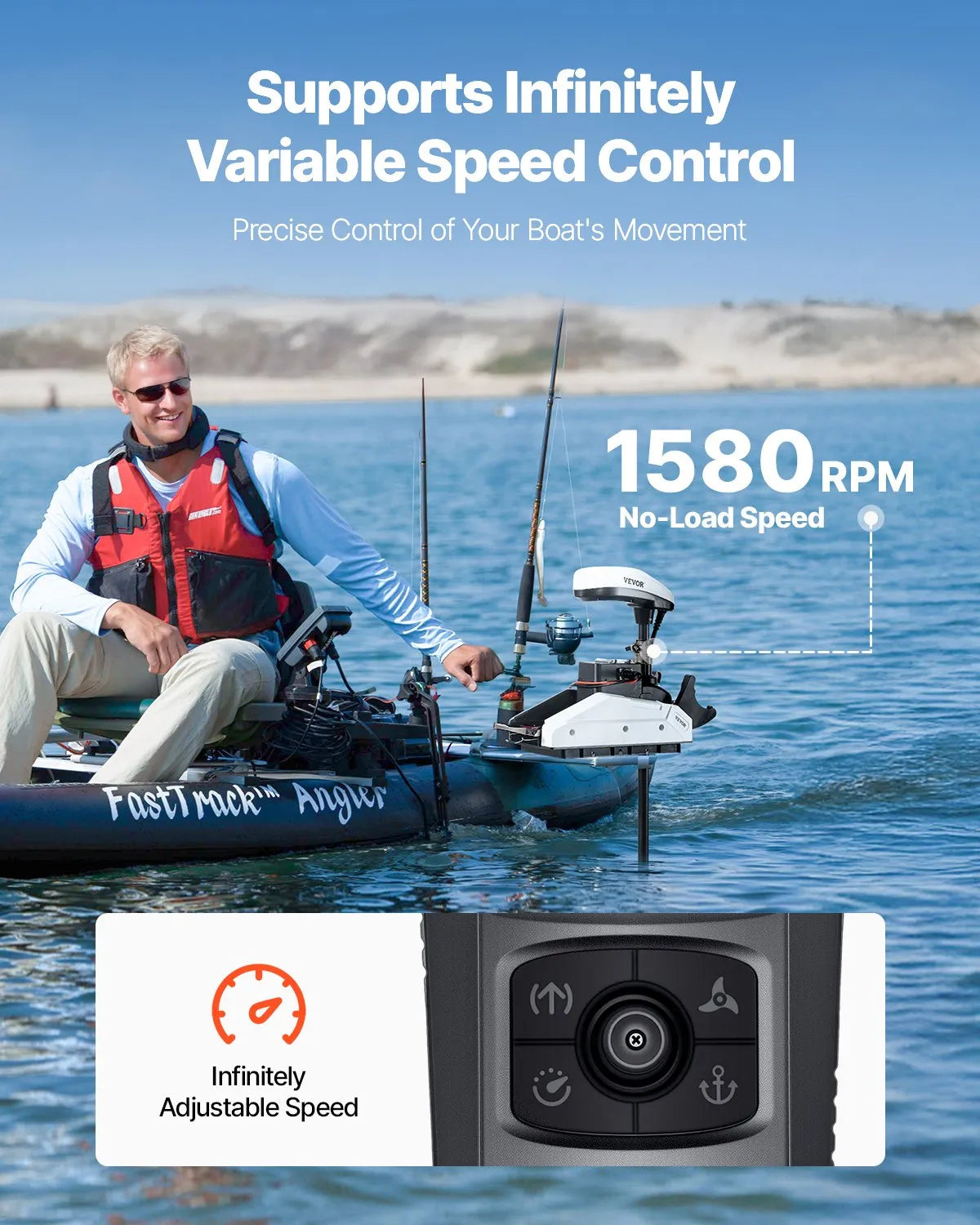 VEVOR 55lb 12V Thrust Electric Trolling Motor Saltwater Boat Engine 36