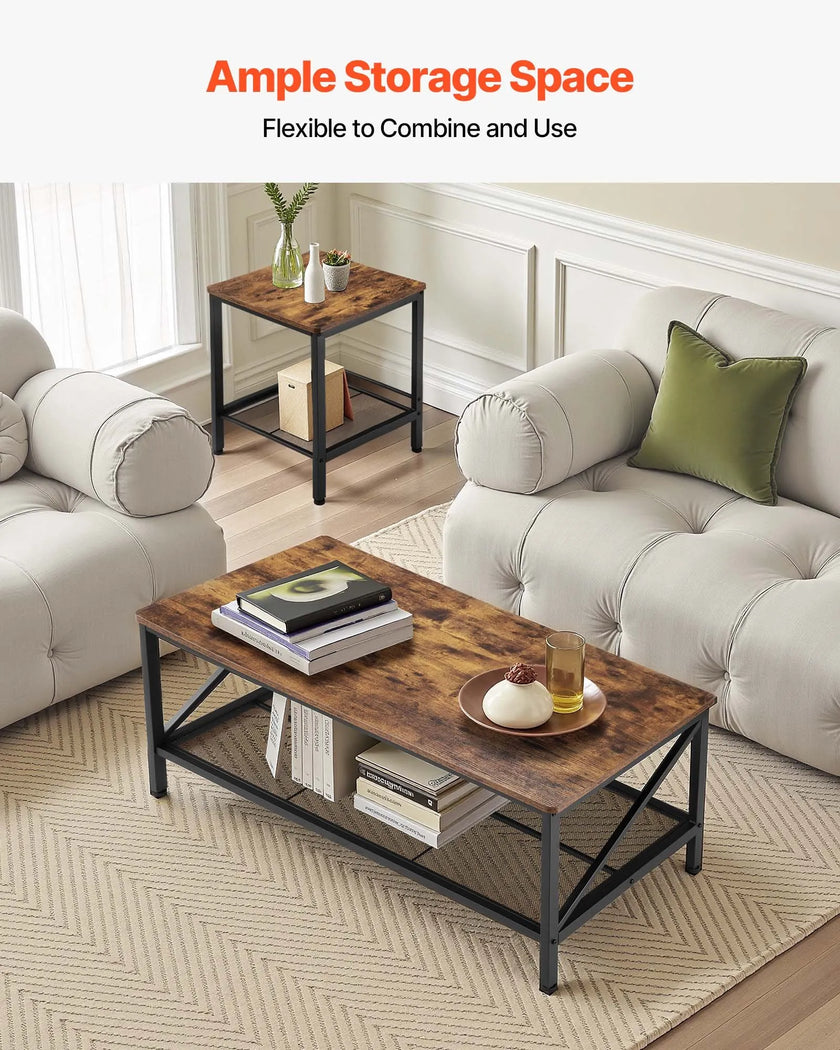 VEVOR 3 Pieces Living Room Table Sets 41.3 in Coffee Table with 2 End Tables