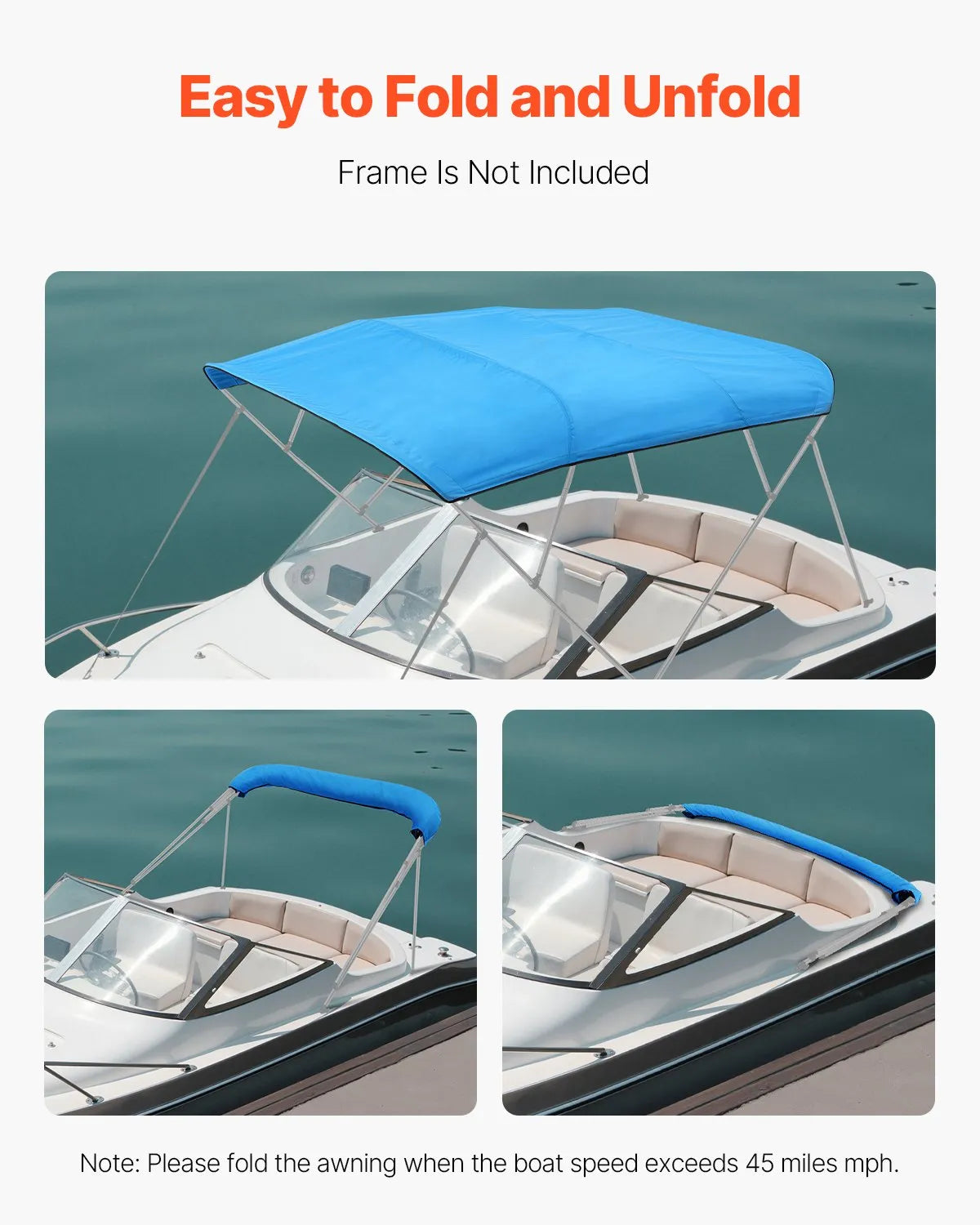 VEVOR 4 Bow Boat Bimini Tops 96