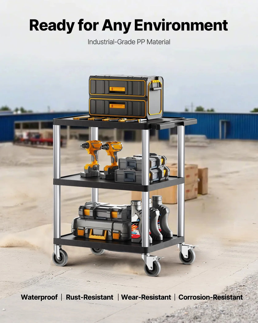 VEVOR 3-shelf Utility Cart 300 lbs 27.6 x 18.1-inch Service Cart with Wheels