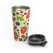 Strawberry & Berry Pattern Stainless Steel Travel Mug — Insulated Fruit Print Tumbler