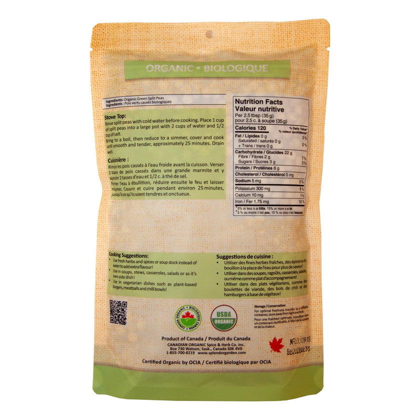 Splendor Garden - Organic Green Split Peas (600g)