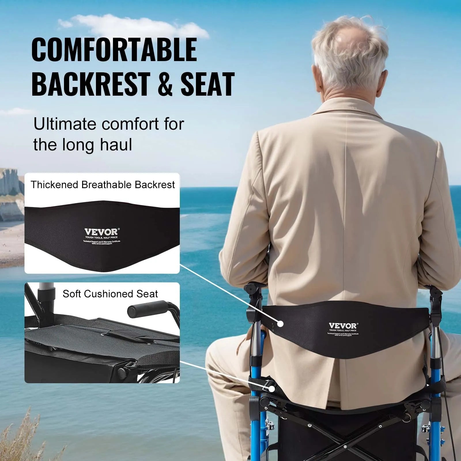 VEVOR 2 in 1 Rollator Walker & Transport Chair for Seniors, Folding Rolling Walker Wheelchair Combo & Footrests, Lightweight Aluminum Mobility Walker with Adjustable Handle, All Terrain Wheels, 300LBS