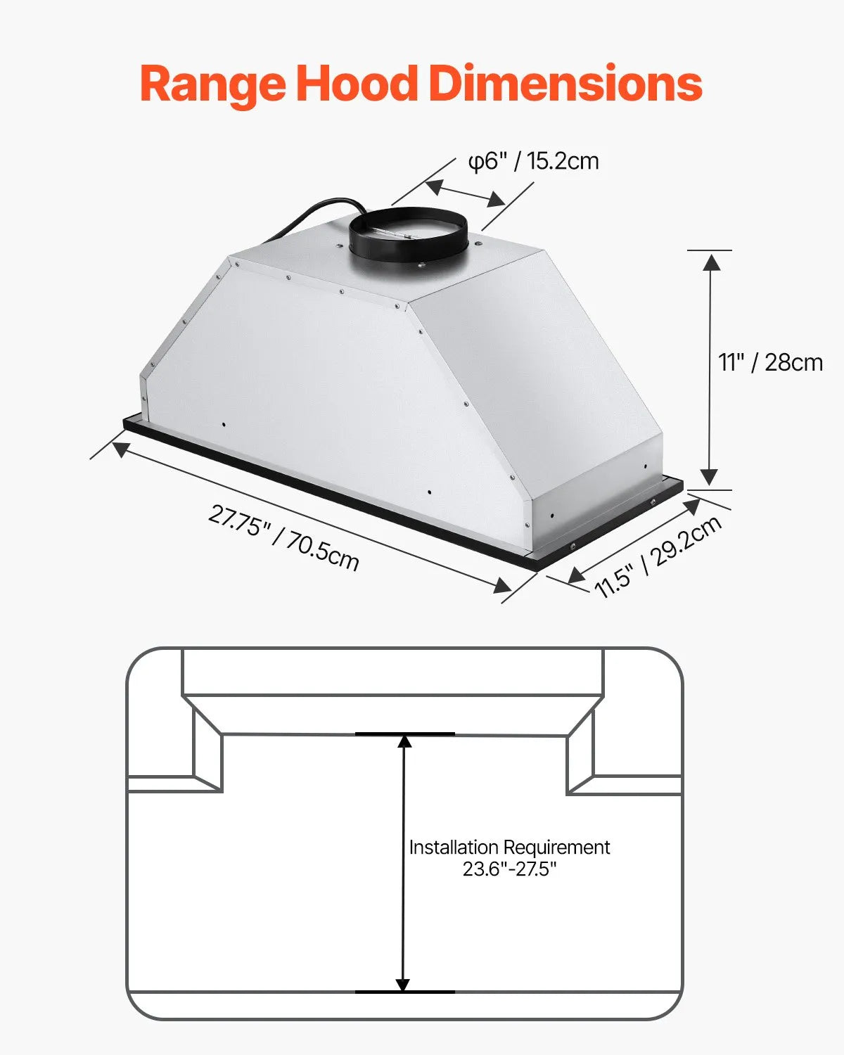30in Built-in Range Hood Insert Vent Hood 800CFM Gesture & Touch Control