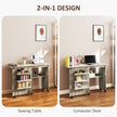 Sewing Machine Cabinet, Folding Sewing Table with Storage Shelf, Bins and Lockable Wheels for Small Space, Grey