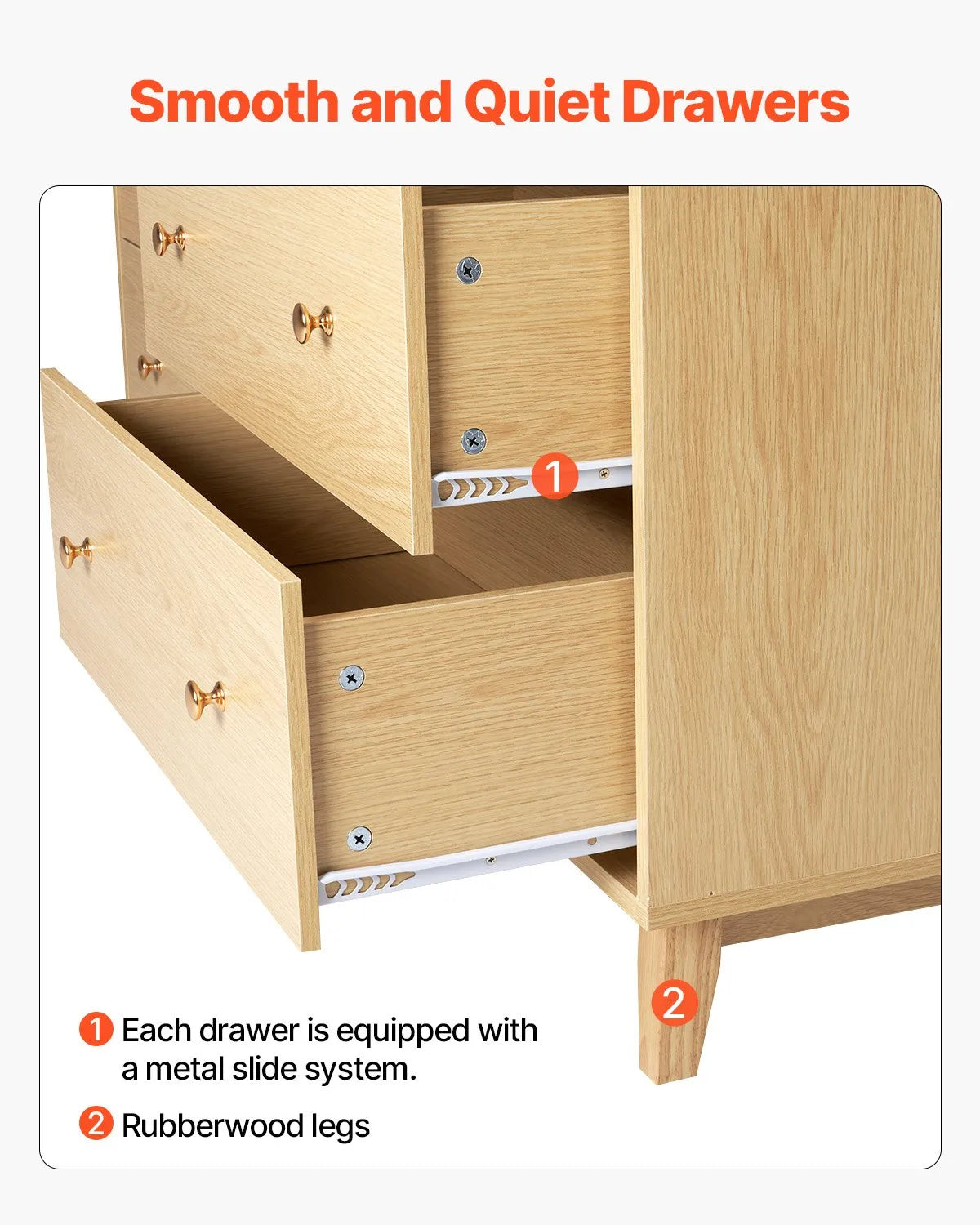 VEVOR 6 Drawer Dresser Wooden Chest of Drawers with Sliding with Anti-tip Device