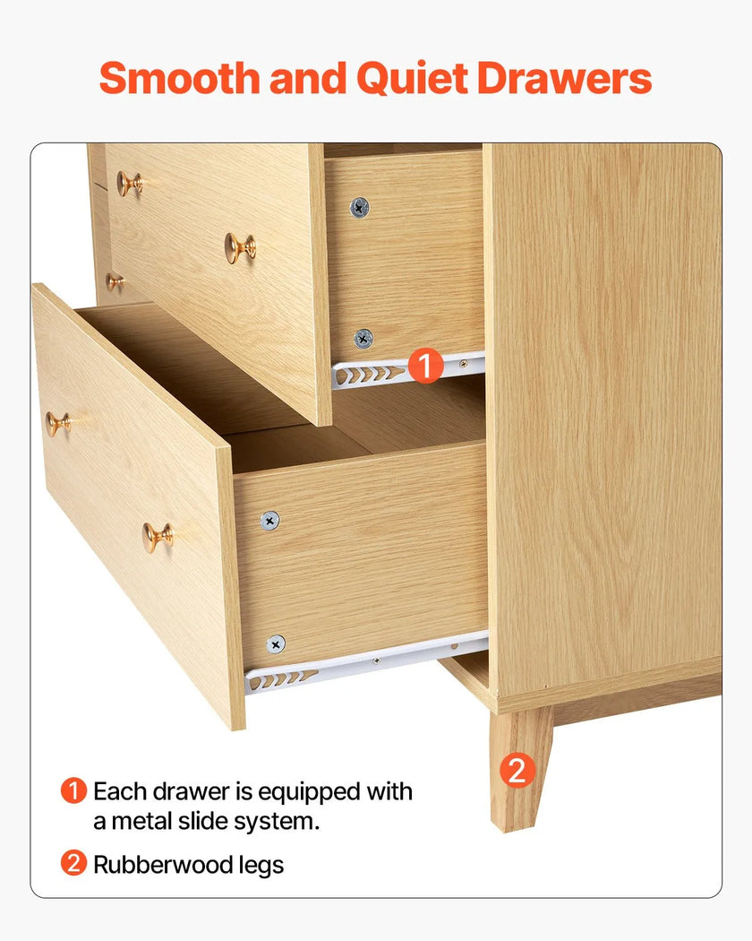 VEVOR 6 Drawer Dresser Wooden Chest of Drawers with Sliding with Anti-tip Device