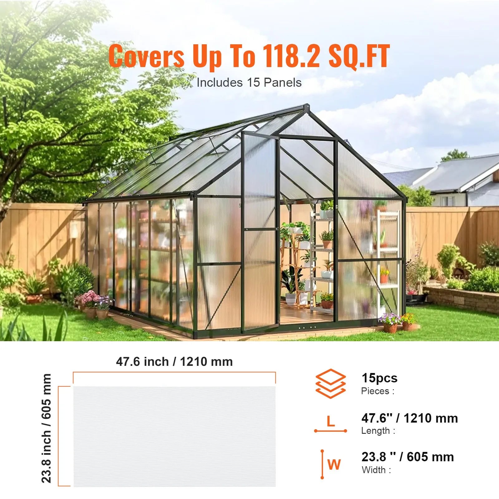 VEVOR 15 Pack Polycarbonate Greenhouse Panels 2' X 4' X 0.24'' Roof Sheets