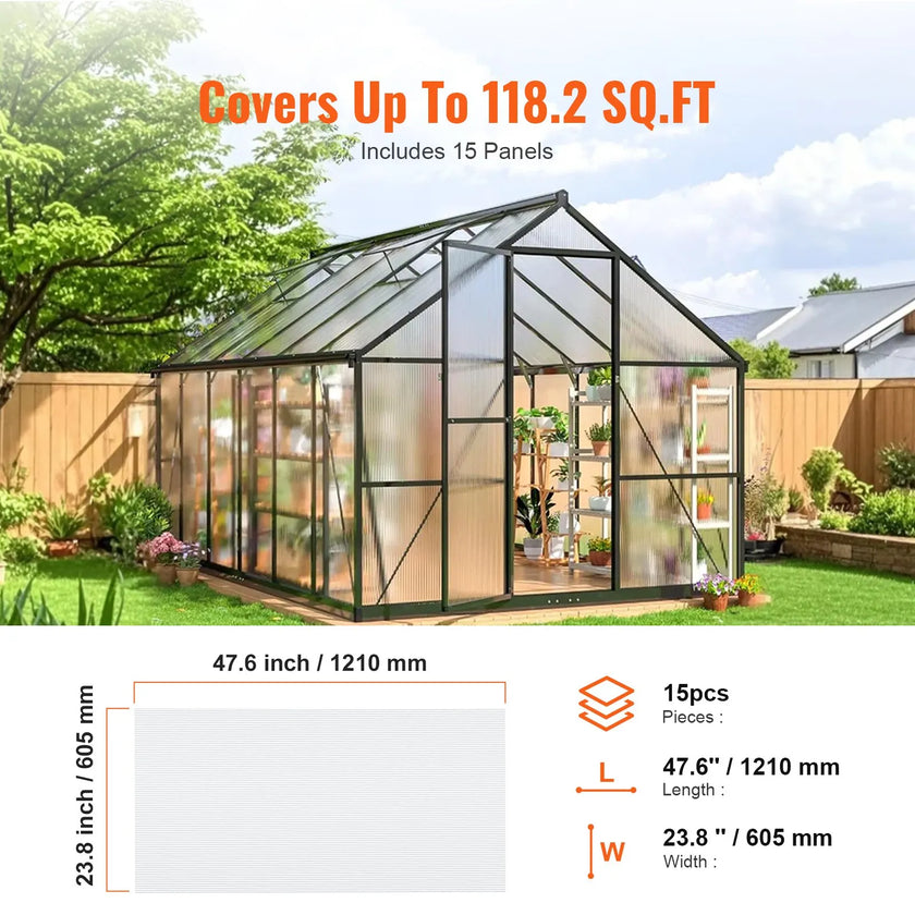VEVOR 15 Pack Polycarbonate Greenhouse Panels 2' X 4' X 0.24'' Roof Sheets
