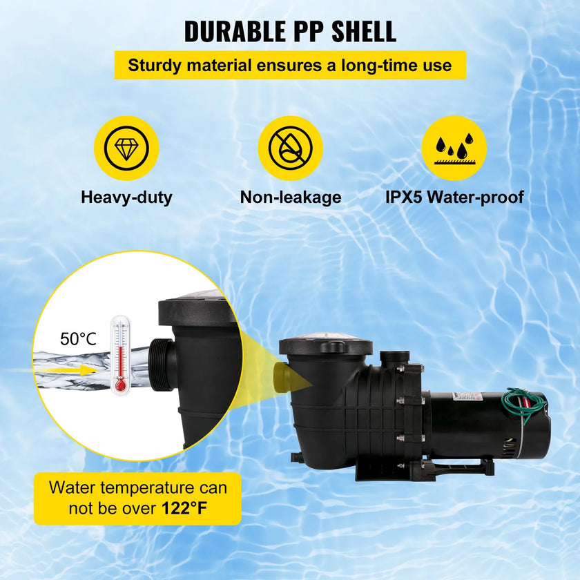 Swimming Pool Pump 1HP, Dual Voltage 110V 220V, 5544GPH, Powerful Pump for In/Above Ground Pool Water Circulation, with Strainer Basket, 2pcs 1-1/2'' NPT Connectors Tested to UL Standards