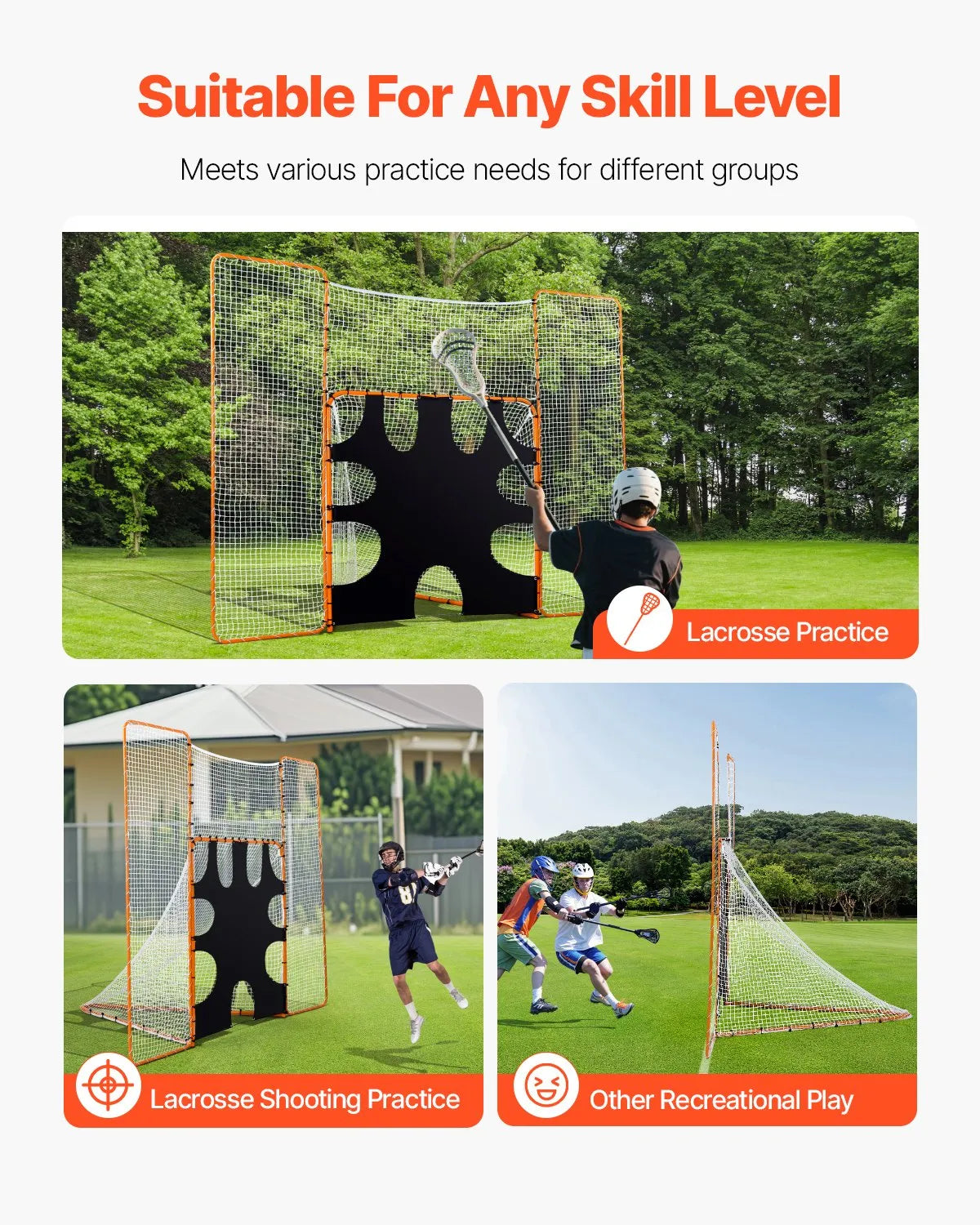 VEVOR 12x9 ft 3-IN-1 Lacrosse Goal Net with Backstop Target Rebounder Equipment