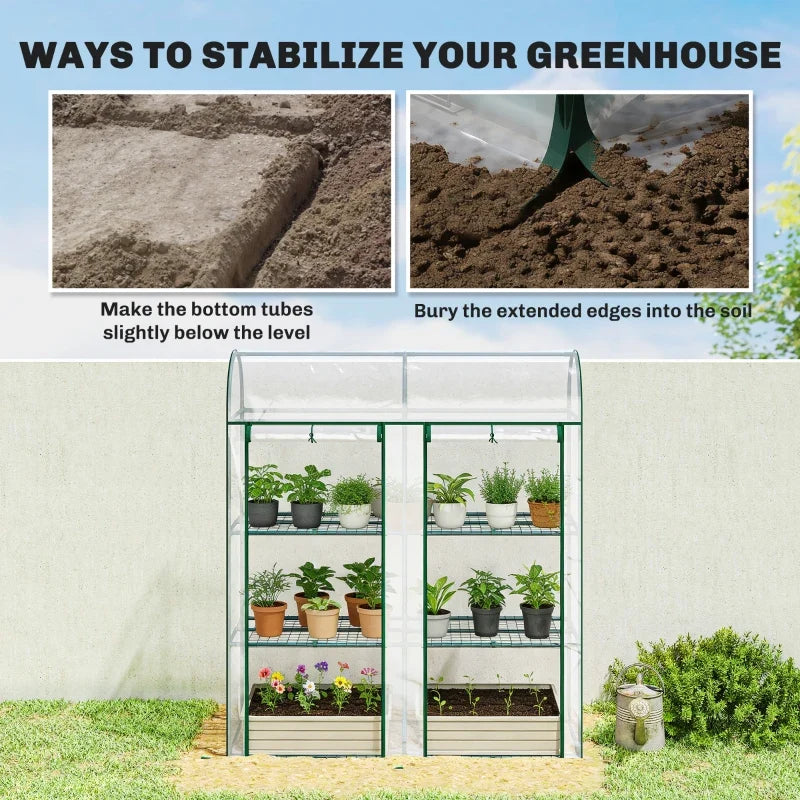 3 Tier Mini Greenhouse, Portable Greenhouse with 2 Roll-up Doors, 56.3