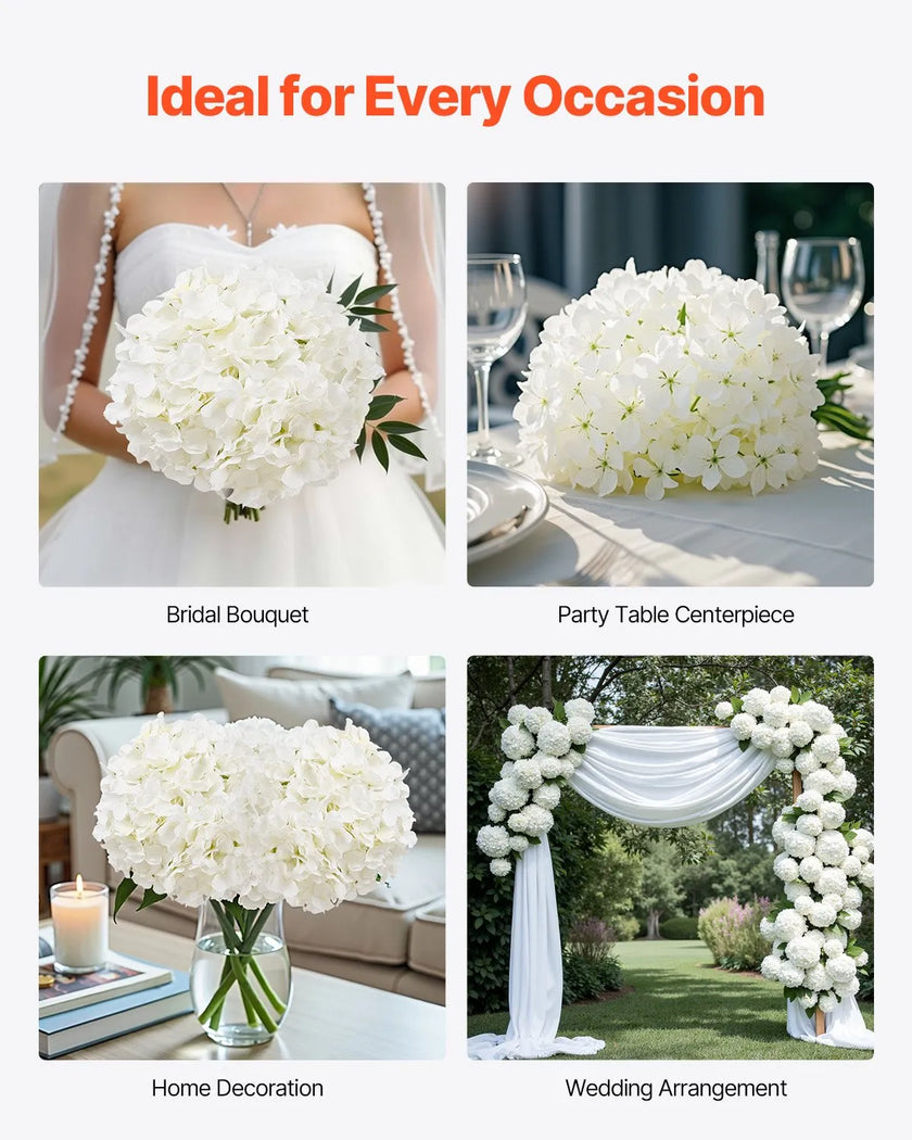 VEVOR 305 Pcs Artificial Silk Hydrangea Flowers 9.8 In Bouquet Arrangement White