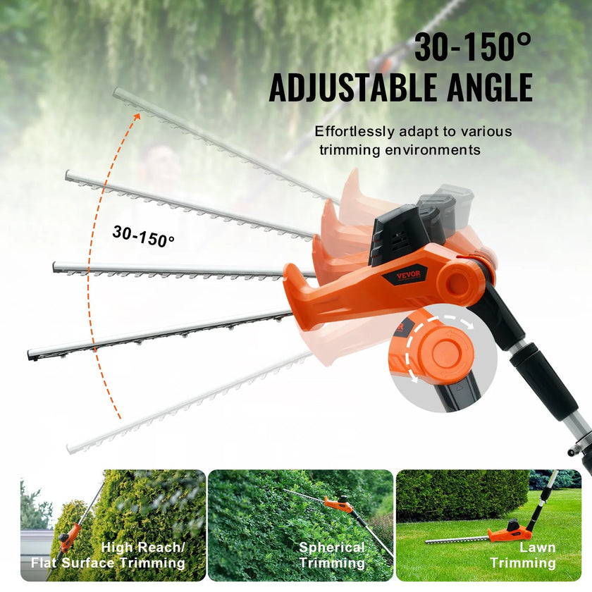 VEVOR 20V Cordless Hedge Trimmer, 18 inch Double-edged Steel Blade, Pole Hedge Trimmer Kit 20V Battery, Fast Charger Included, 74