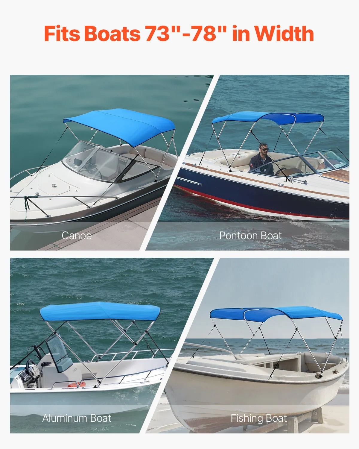 VEVOR 3 Bow Boat Bimini Tops 72