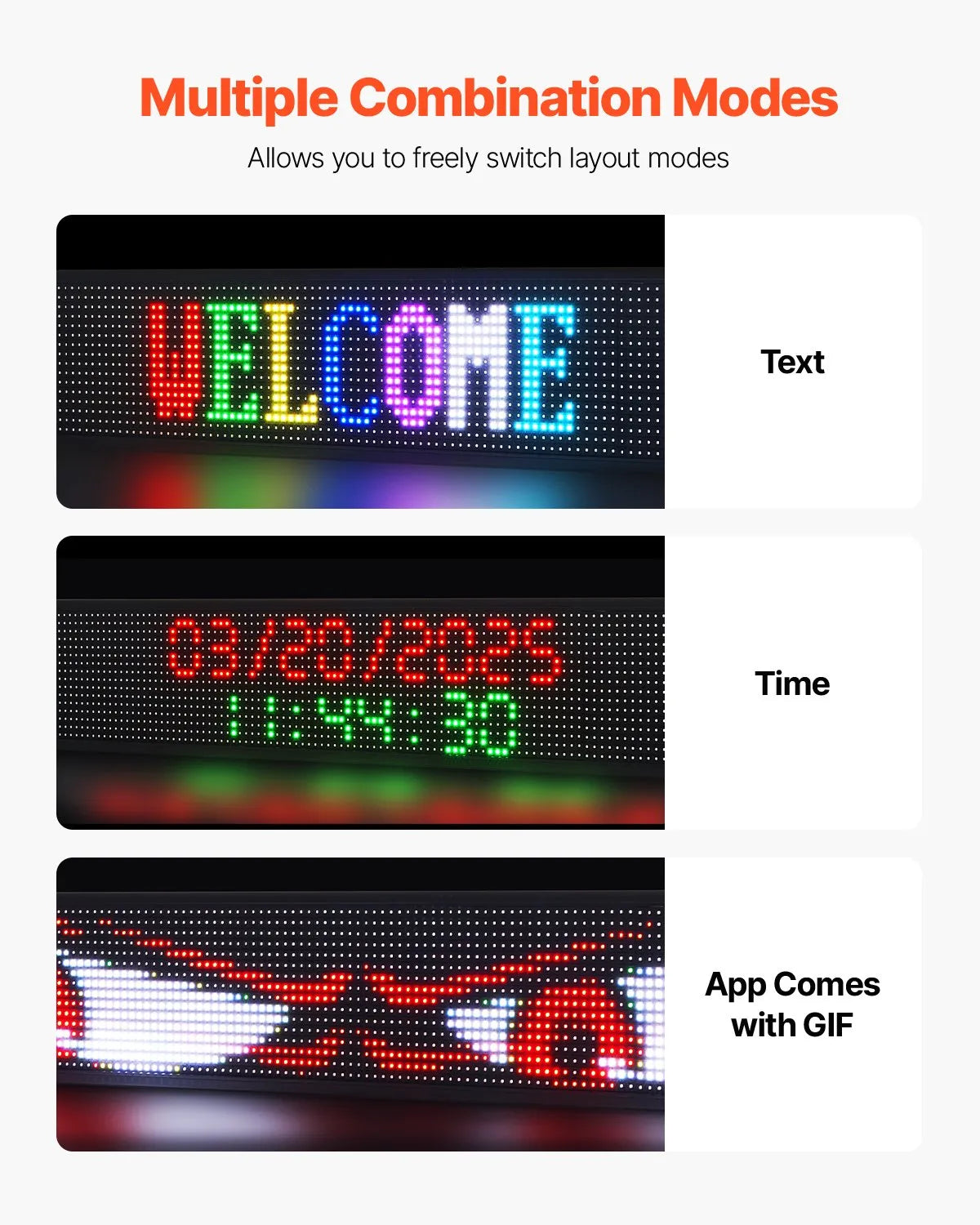 VEVOR 52x8in Programmable LED Sign Digital Scrolling Display Board P10 Fullcolor