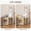 Sewing Machine Cabinet, Folding Sewing Table with Storage Shelf, Bins and Lockable Wheels for Small Space, Nature Wood