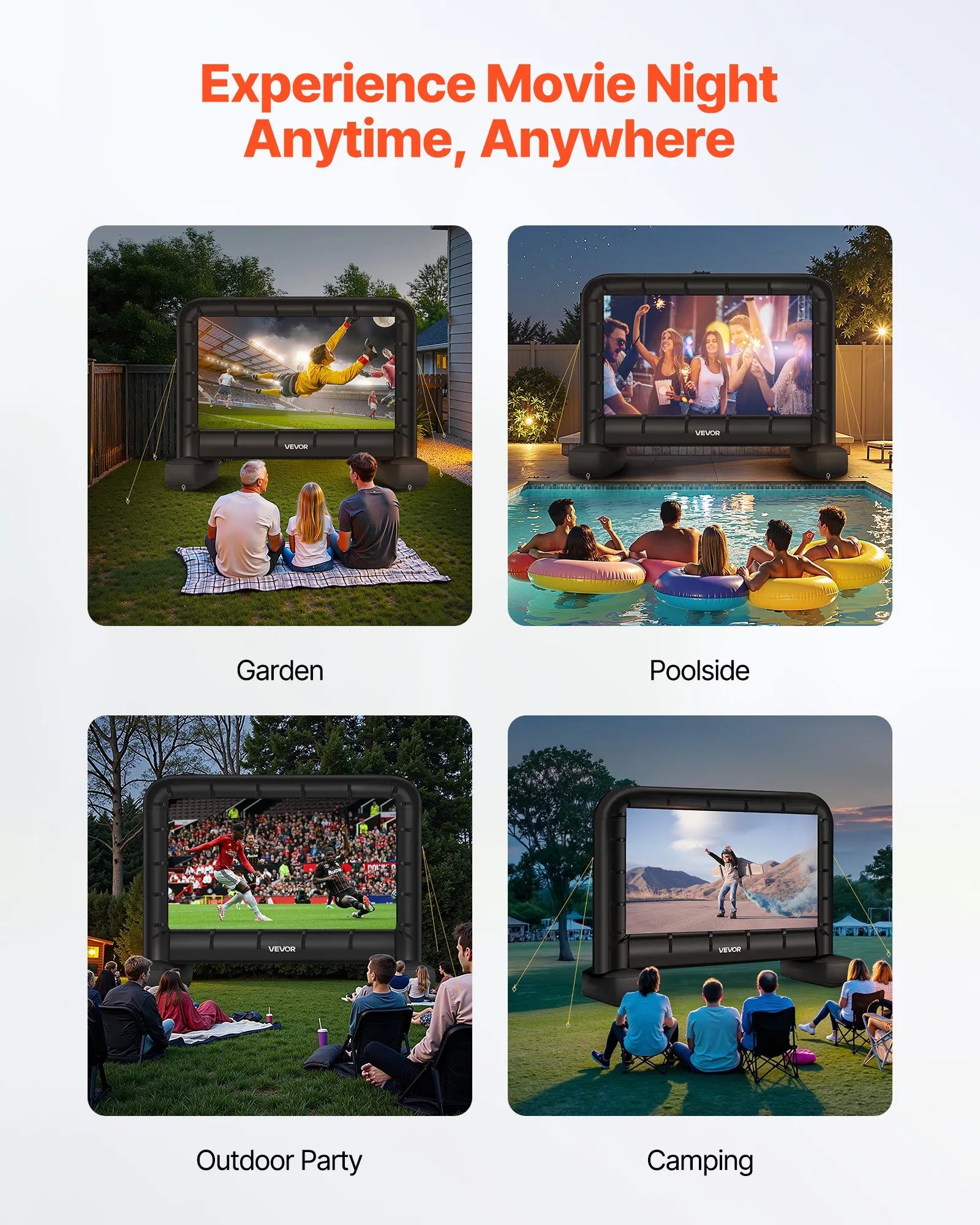 VEVOR 14 ft Inflatable Movie Screen 16:9 600D Movie Projection with Portable Bag