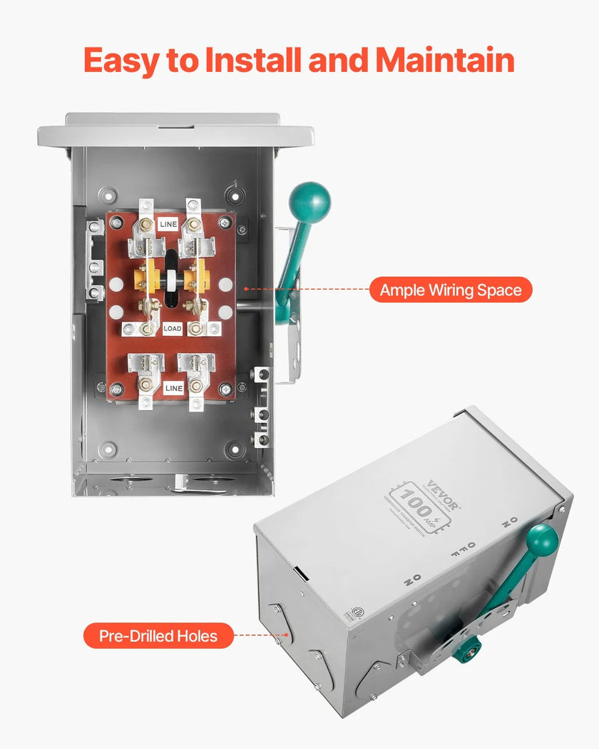 VEVOR 100A Generator Transfer Switch 24000W Manual Transfer Switch 120/240V