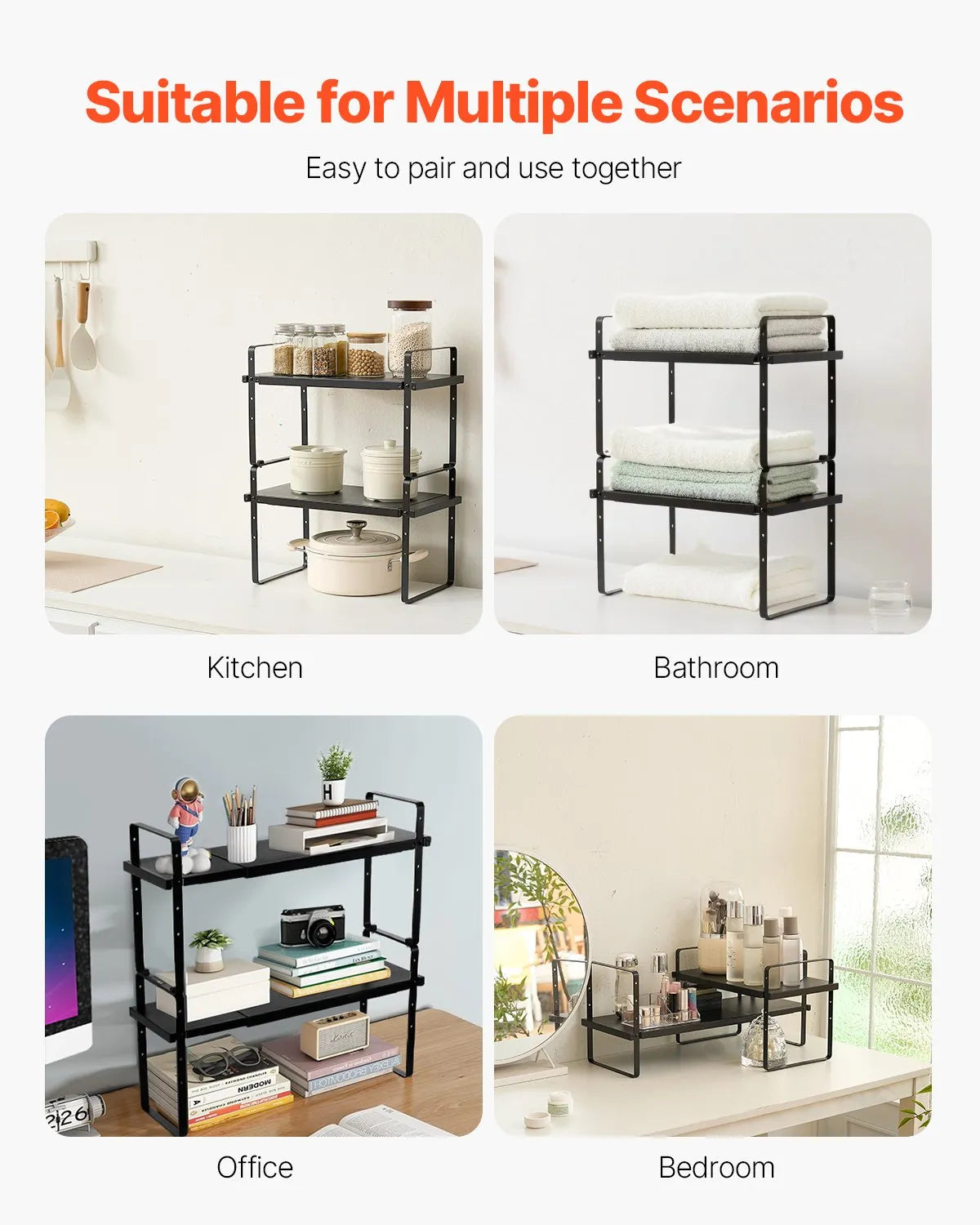 VEVOR 2 Tier Cabinet Organizer Shelf Counter Shelves Steel Storage Spice Rack