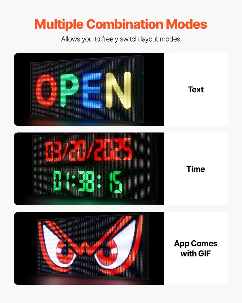VEVOR 40x18in Programmable LED Sign Digital Scrolling Display Board P6 Fullcolor