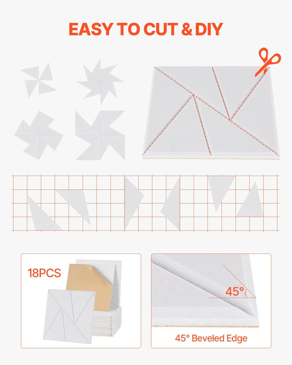 VEVOR 18 Pack Acoustic Wall Panels 11.8 x 11.8 x 0.4 inch Self-Adhesive White