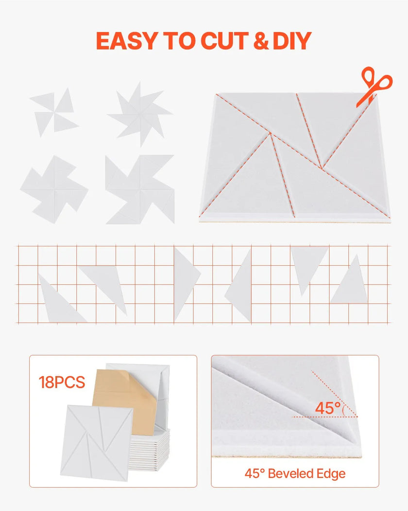 VEVOR 18 Pack Acoustic Wall Panels 11.8 x 11.8 x 0.4 inch Self-Adhesive White