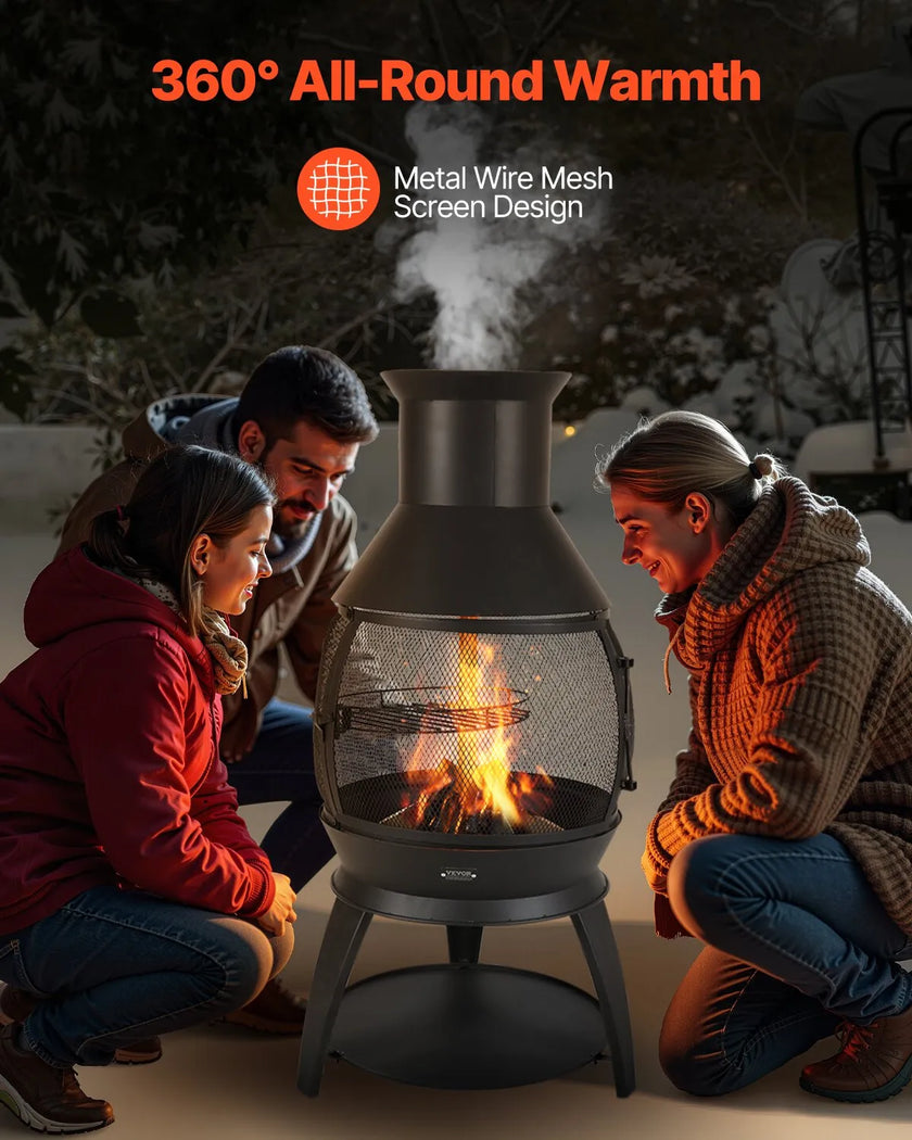 VEVOR 22 Inch Chiminea Outdoor Iron Fireplace with Grill Mesh & Chimney Coat