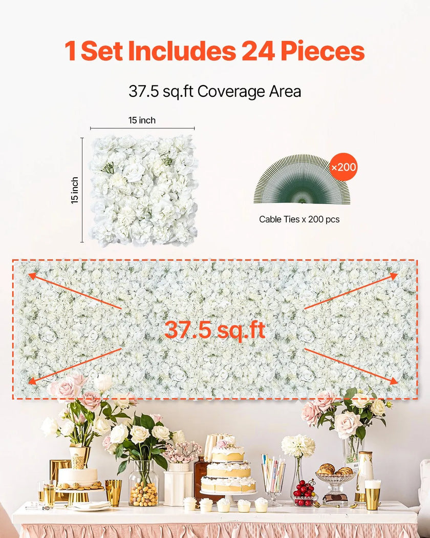 VEVOR 3D Flower Wall Panel 24 PCS 15 x 15 inch Artificial Floral Background for Wedding