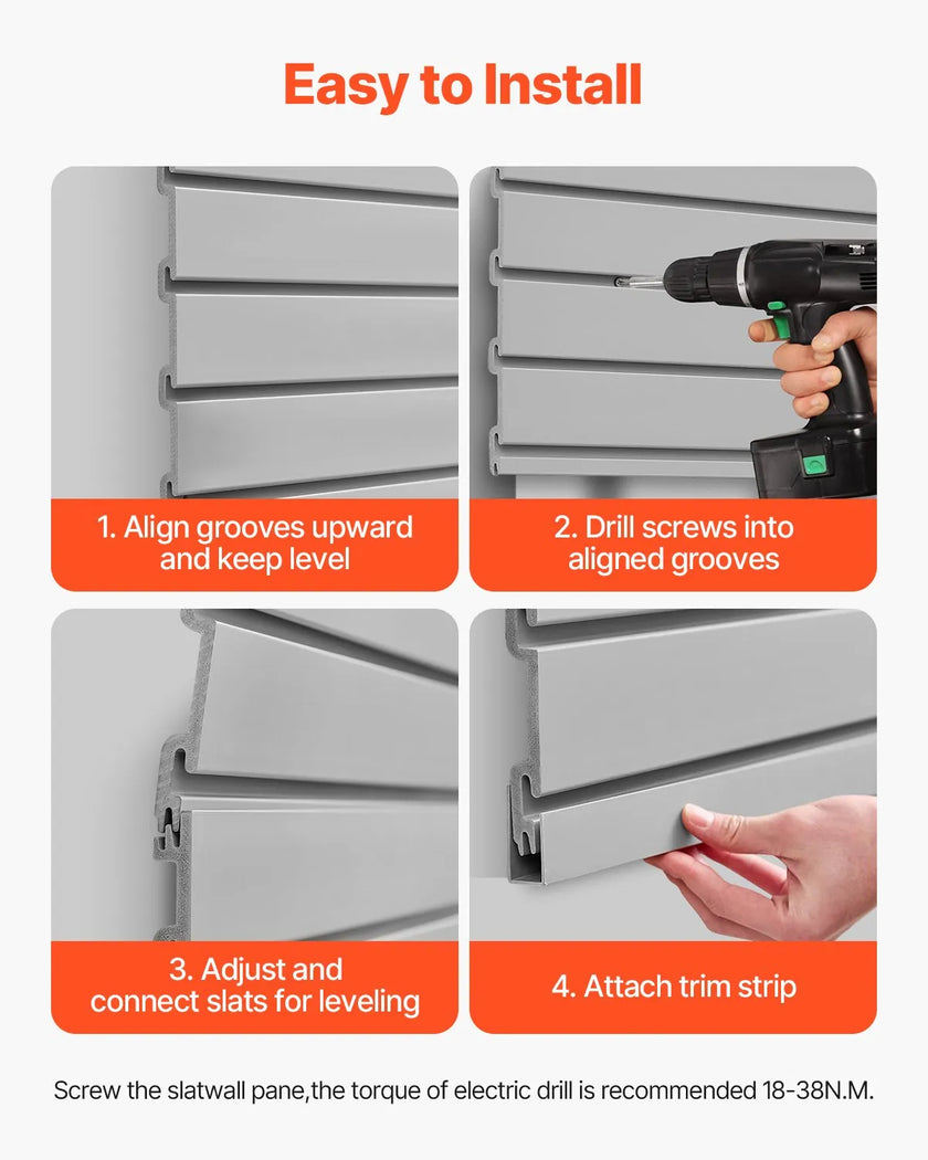 VEVOR 8 x 4 ft Slat Wall Paneling PVC Grey Garage Slatwall with Accessories