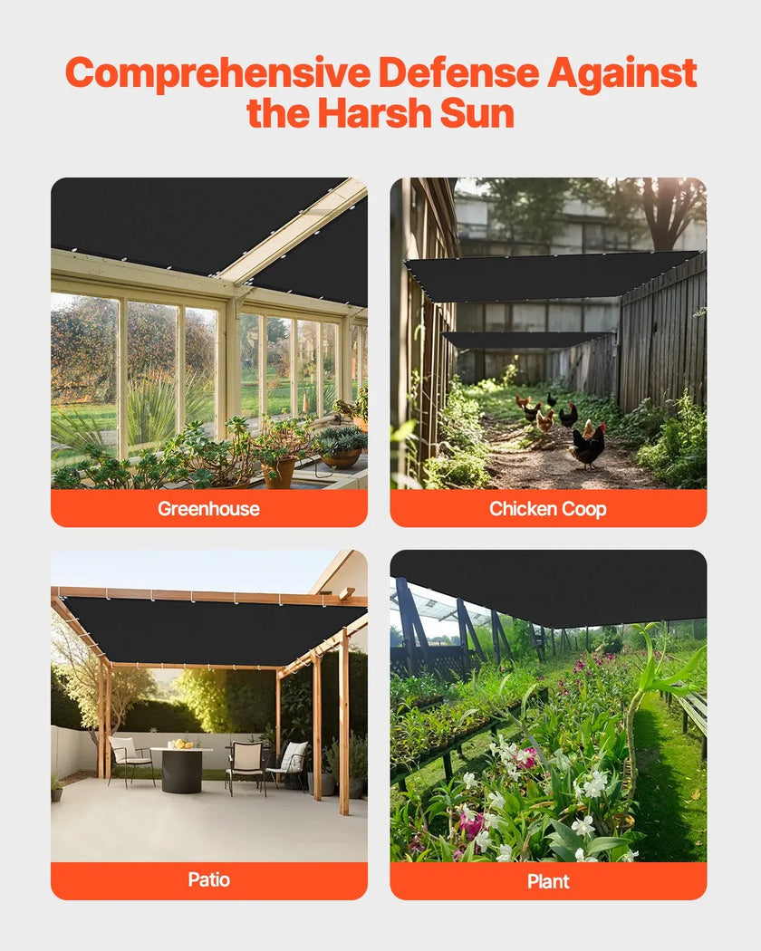 VEVOR 90% Sun Shade Cloth Privacy Screen 10 x 12 ft for Patio Garden (Black)
