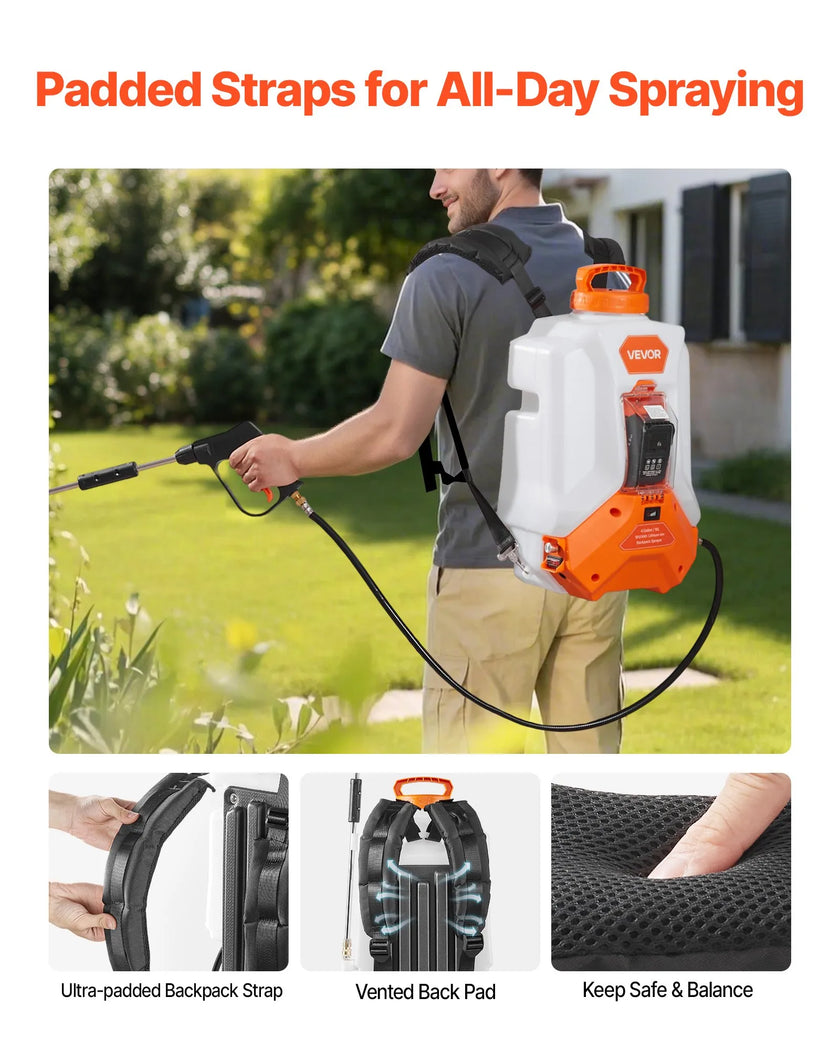 VEVOR 4 Gal Battery Powered Backpack Sprayer 0-90 PSI 4H Runtime for Yard Lawn