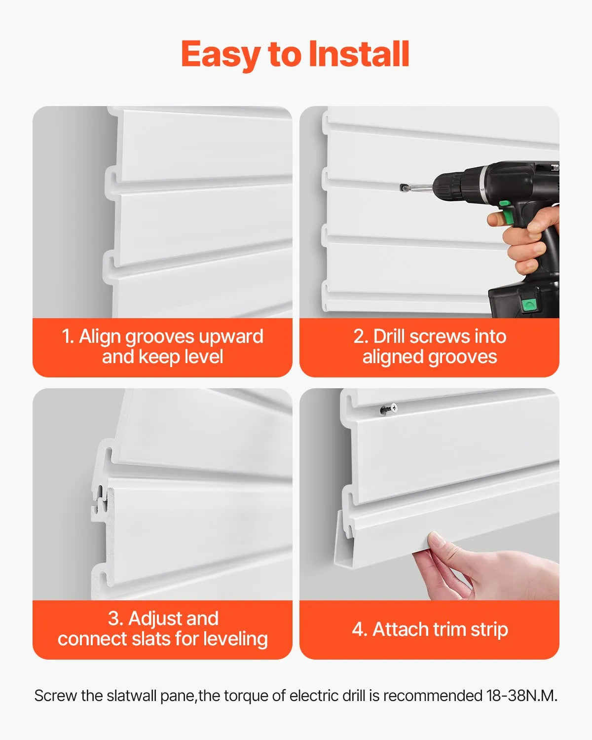VEVOR 4 x 4 ft Slat Wall Paneling PVC White Garage Slatwall with Modular Design