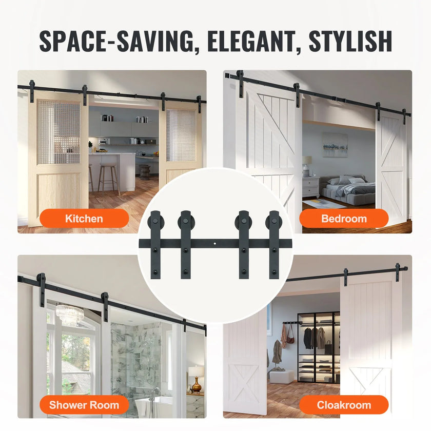 VEVOR 8FT Sliding Barn Door Hardware Kit, 330LBS Heavy Duty Barn Door Track Kit for Double Doors, Fit 3.7-4.3FT Total Wide and 1.3