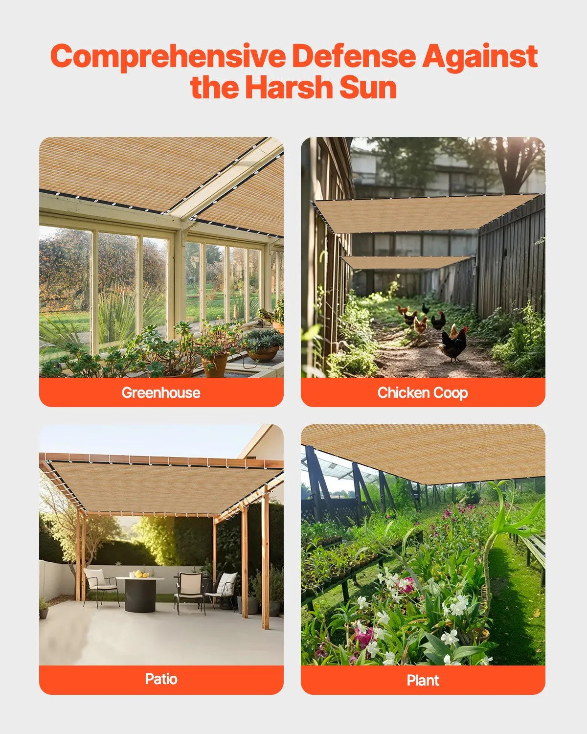 VEVOR 90% Sun Shade Cloth Privacy Screen 12 x 20 ft for Patio Garden (Beige)