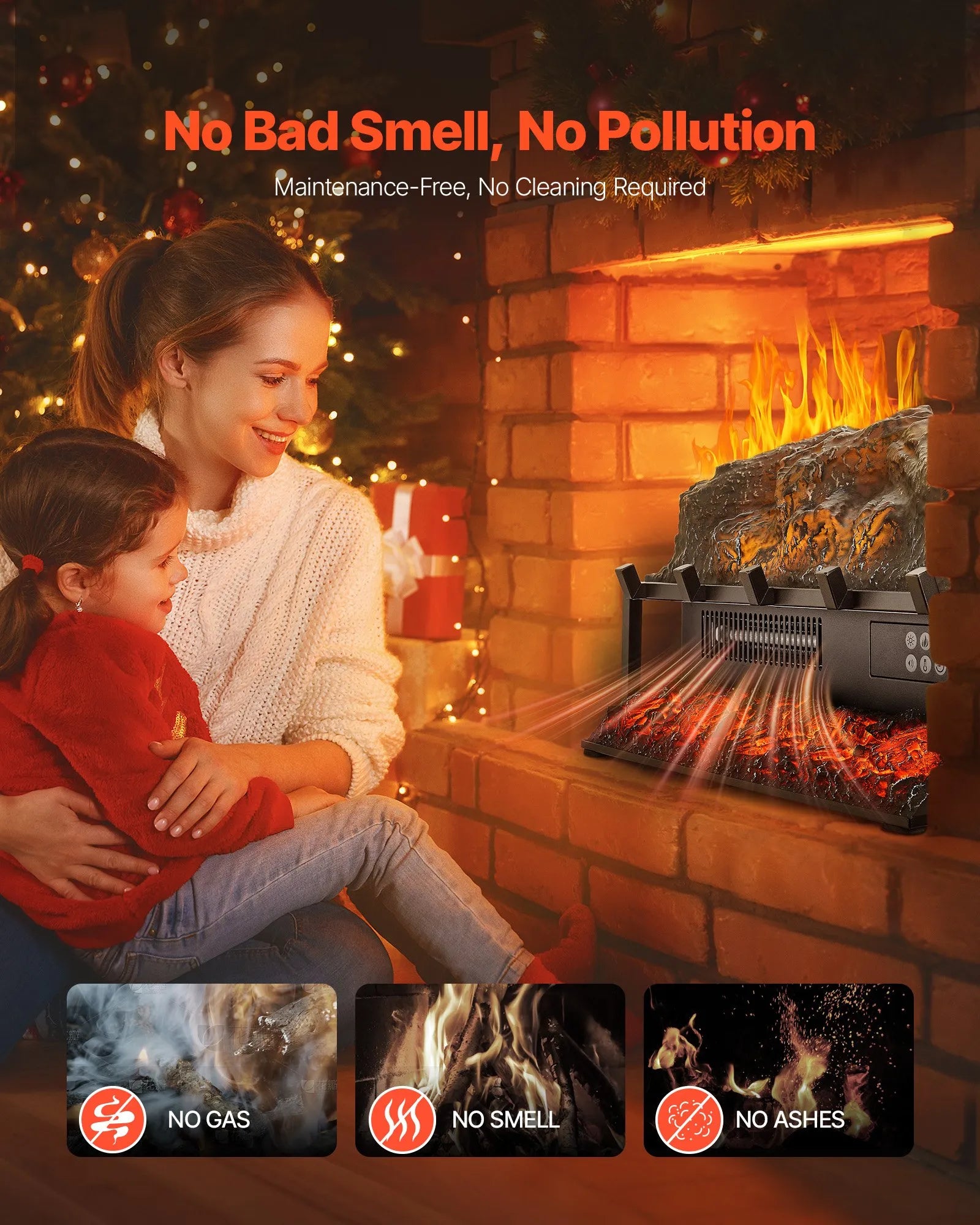 VEVOR 23 Inch Electric Fireplace Log Heater with Crackling Sound Timer Remote