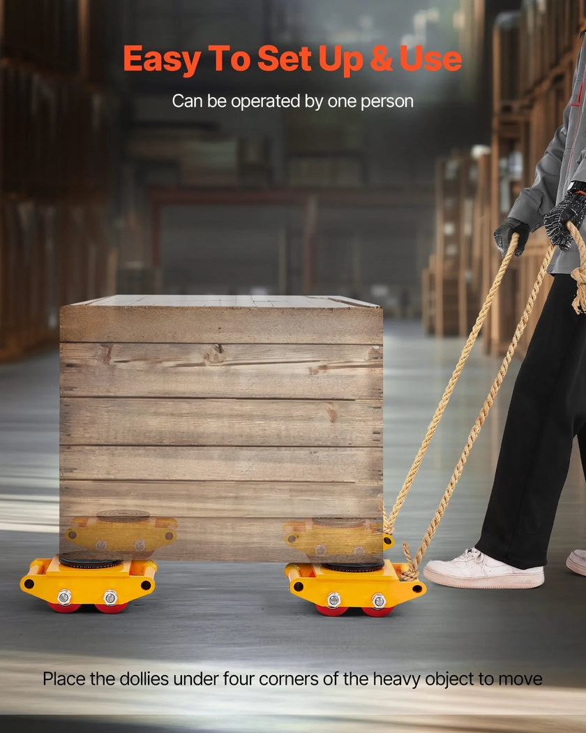 VEVOR 4PCS Machinery Skate Dolly, 17637LBS/8T Industrial Machinery Mover, Heavy Duty Carbon Steel Machinery Moving Skate with 4 PU Wheels and 360° Rotation Non-Slip Cap for Warehouse Workshop Factory