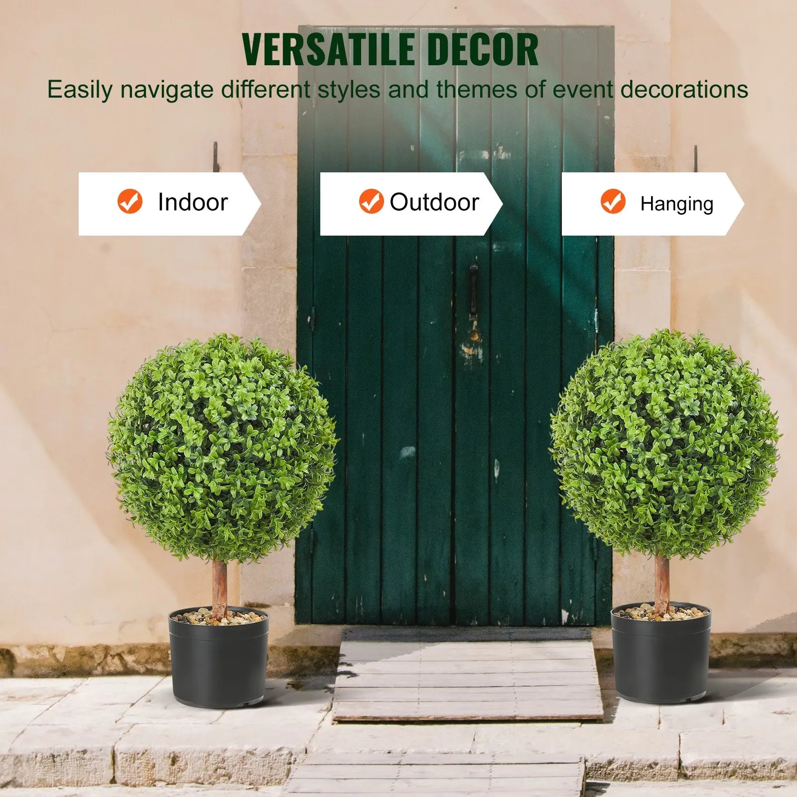 VEVOR 2x Artificial Boxwood Ball Ø40,6cm Garden Deco Boxwood in Flowerpot Ball Artificial Boxwood Ball Artificial Plant made of PE, Wood, PP incl. 4 pcs. Decorative butterflies and 10 pcs. Replacement