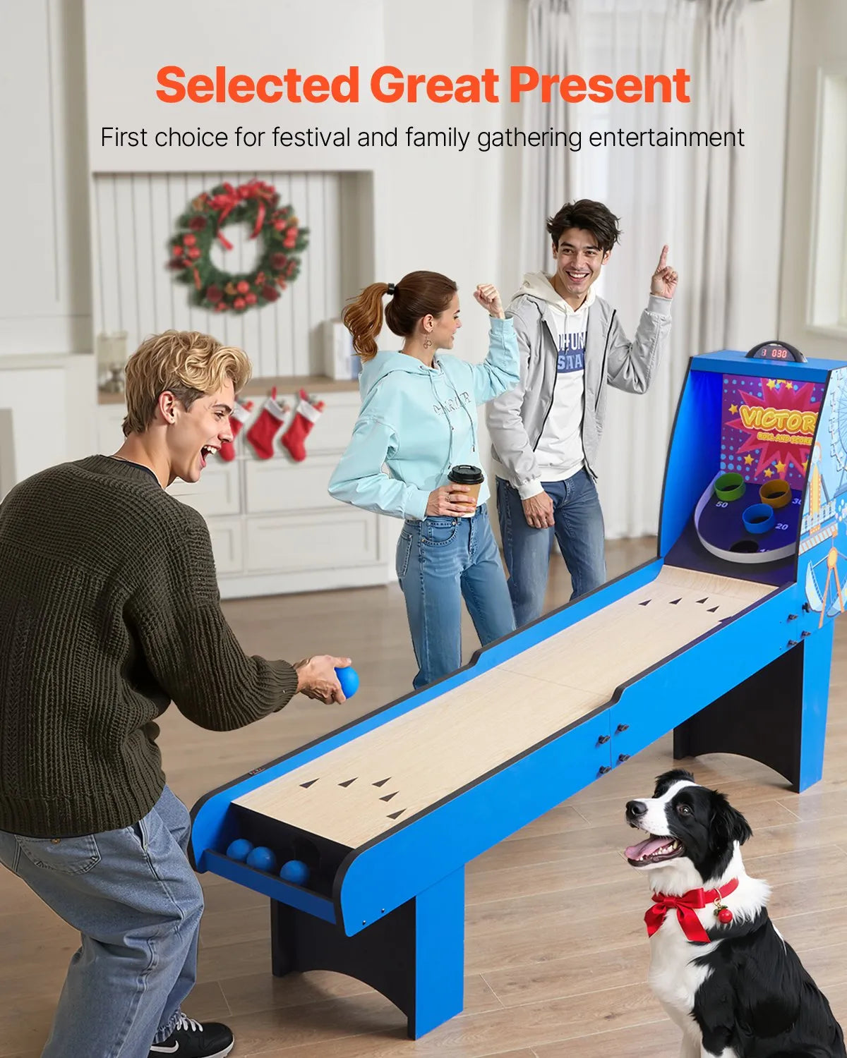 VEVOR 8 ft Roll & Score Arcade Game Table Electronic Scorer Game Room 4 Balls