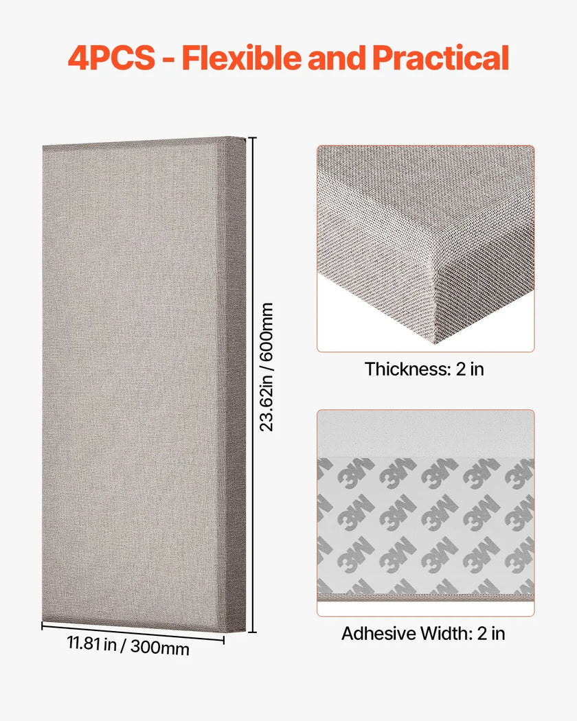 VEVOR 4 PCS Acoustic Wall Panels 2 in Thick 23.6 x 11.8 in Self-adhesive Camel