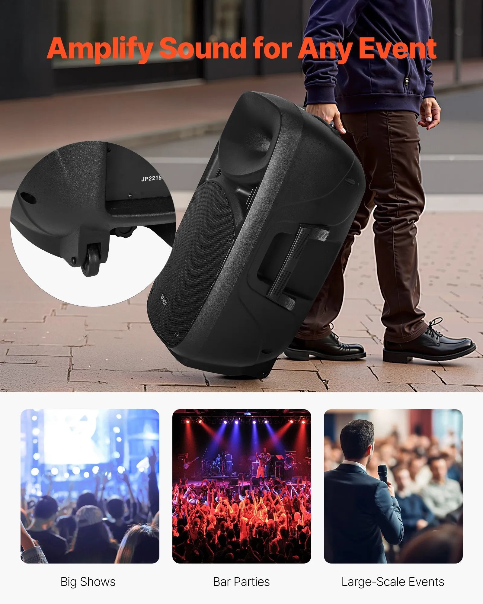 VEVOR 2 X 15 in Speakers Portable PA System 2000W Mixer Bluetooth Mic for DJ